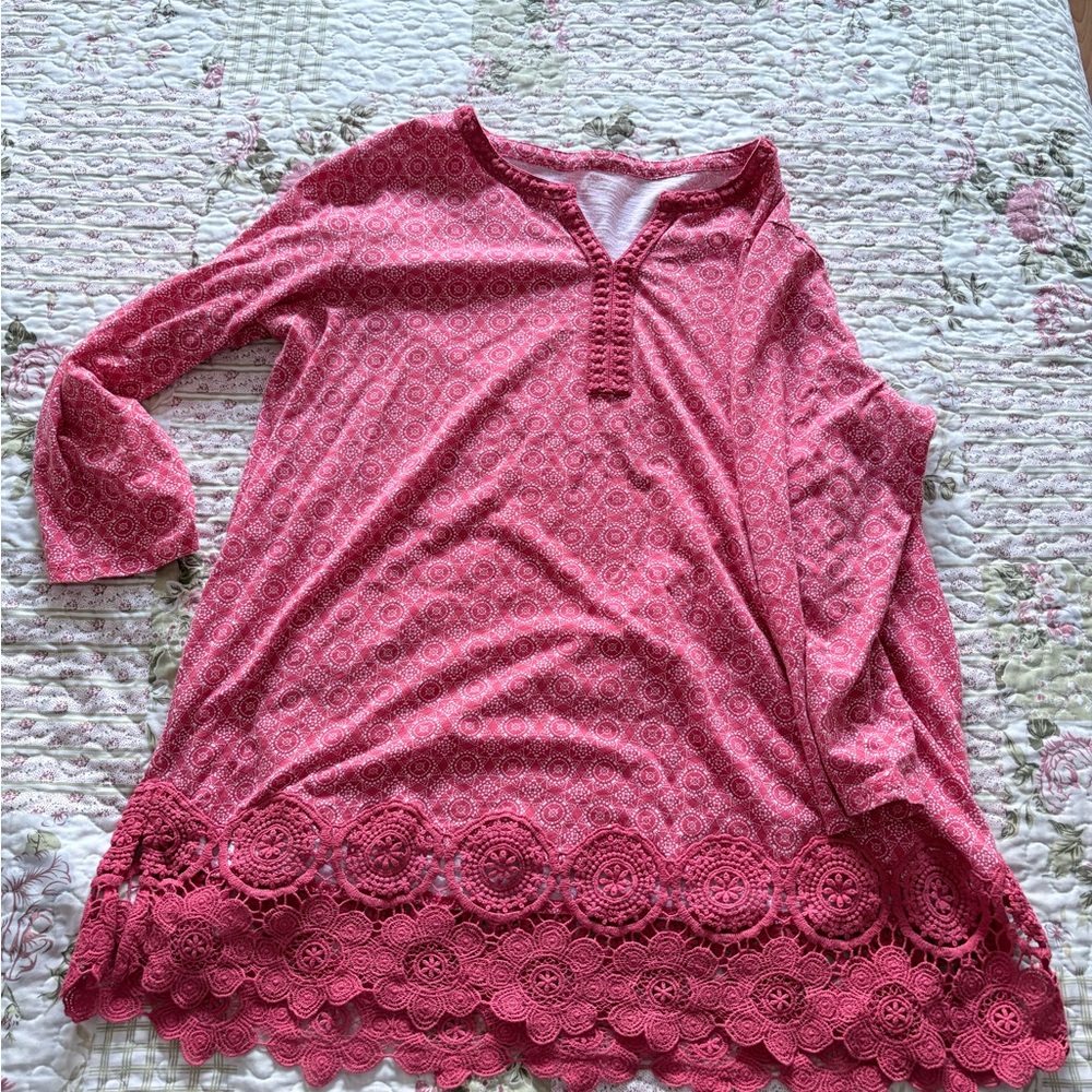 Lands' End Rose Pink Lace-Hem Long Sleeve Tunic